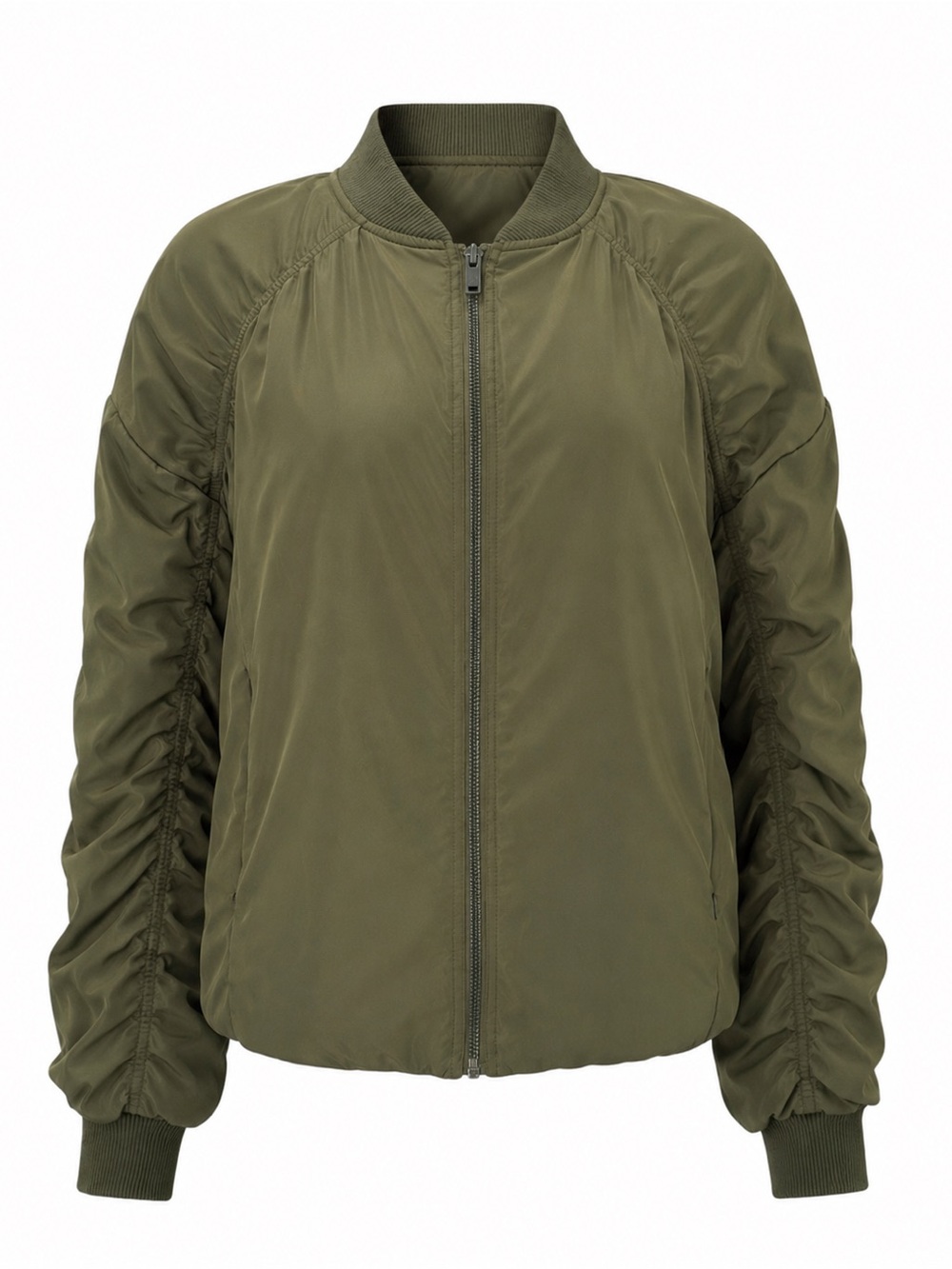 Z by Zella Ruched Sleeve Bomber Jacket Olive Green Size Medium NWT - Picture 1 of 11